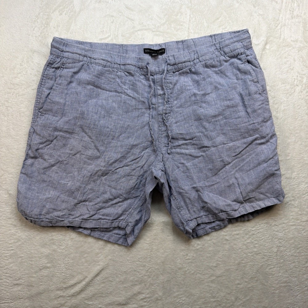Mens Linen Shorts Blue Saks Fifth Avenue Casual Summer Resort Vacation XXL